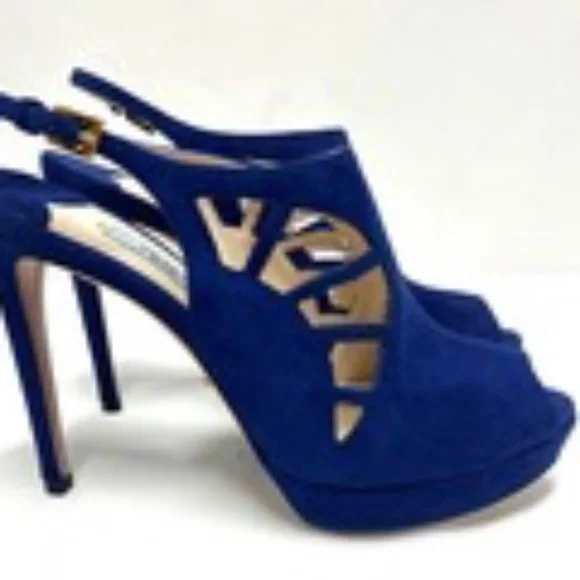 PRADA Camoscio Blue Suede Cutout Slingback Heels Shoes NEW 39